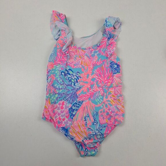 Lilly Pullitzer Lisa One-Piece Swimsuit Girls Sz 8 Pink Blue Beach Swim Wear - Picture 8 of 8